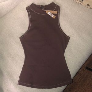 Skims cotton rib mock neck tank chocolate NWT